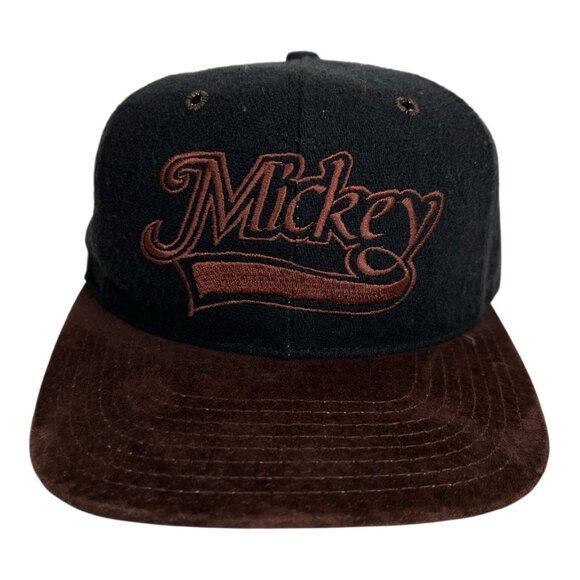 Vintage Disney Mickey Mouse Snapback Hat Mickey Spell Out USA Made Suede Bill - Picture 1 of 8